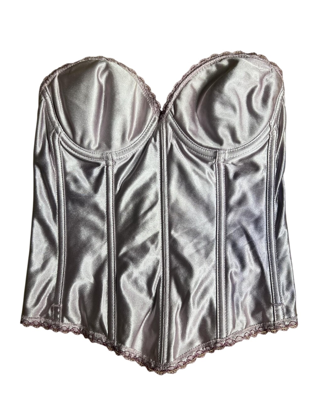 Empire Intimates Overbust Bustier Womens 32C Pink Satin Boned Lace Zip Closure